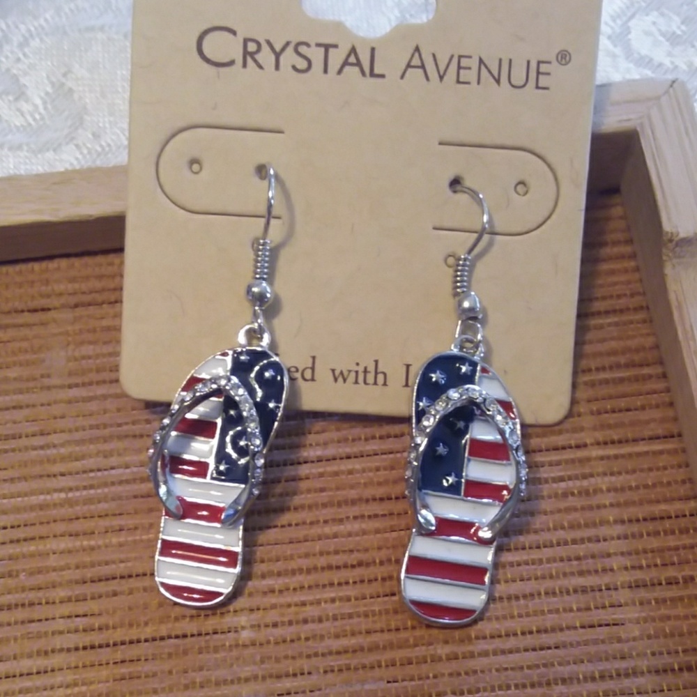 American flag sandal dangle earrings - Picture 2 of 2